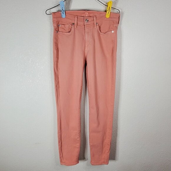 7 For All Mankind Ankle Guenivere Jeans Pink 28 Stretch Slim Fit Womens Pants - Picture 1 of 12